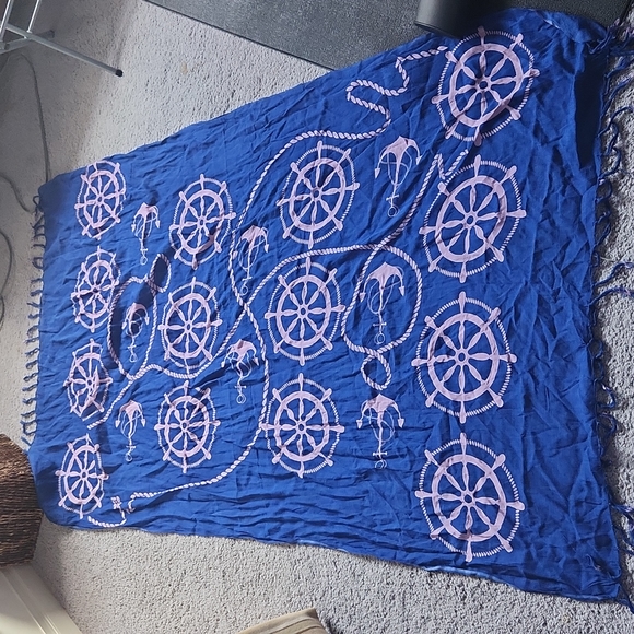 Nautical Inspired Sarong/ scarf, Bright blue and pink, Cover up - Picture 3 of 6